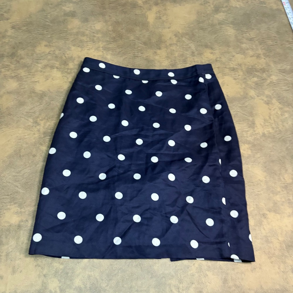 J.Crew Skirt Women 10 Navy Blue White Polka Dot Pencil Knee Length 1012